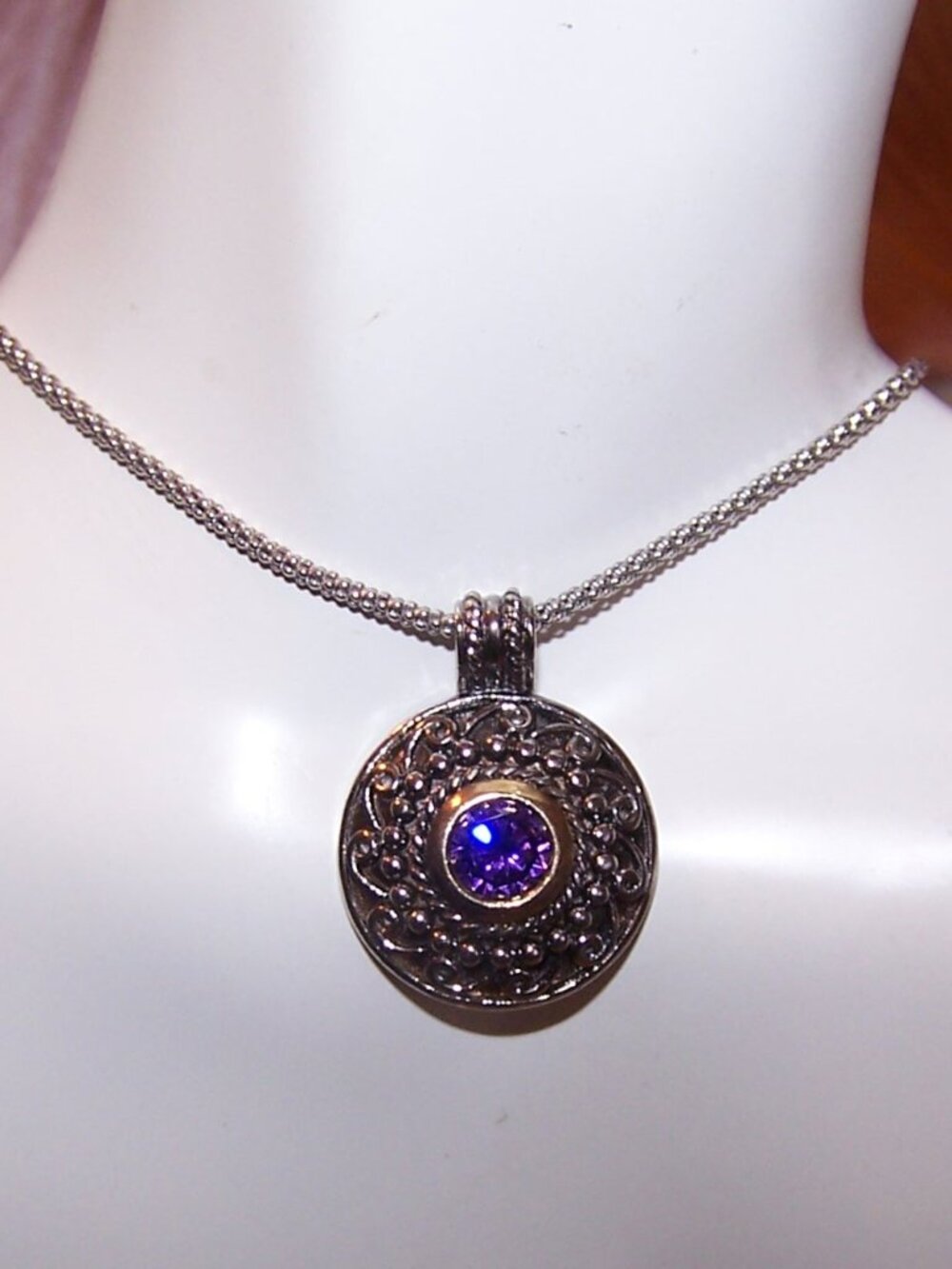 Sterling Silver Amethyst Pendant with 18" Popcorn Chain Necklace